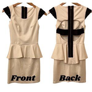 XS White peplum dress with black embellishment